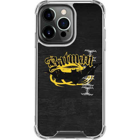 DC Comics Batman Dark Knight Logo Yellow & Black iPhone 14 Pro Clear Case